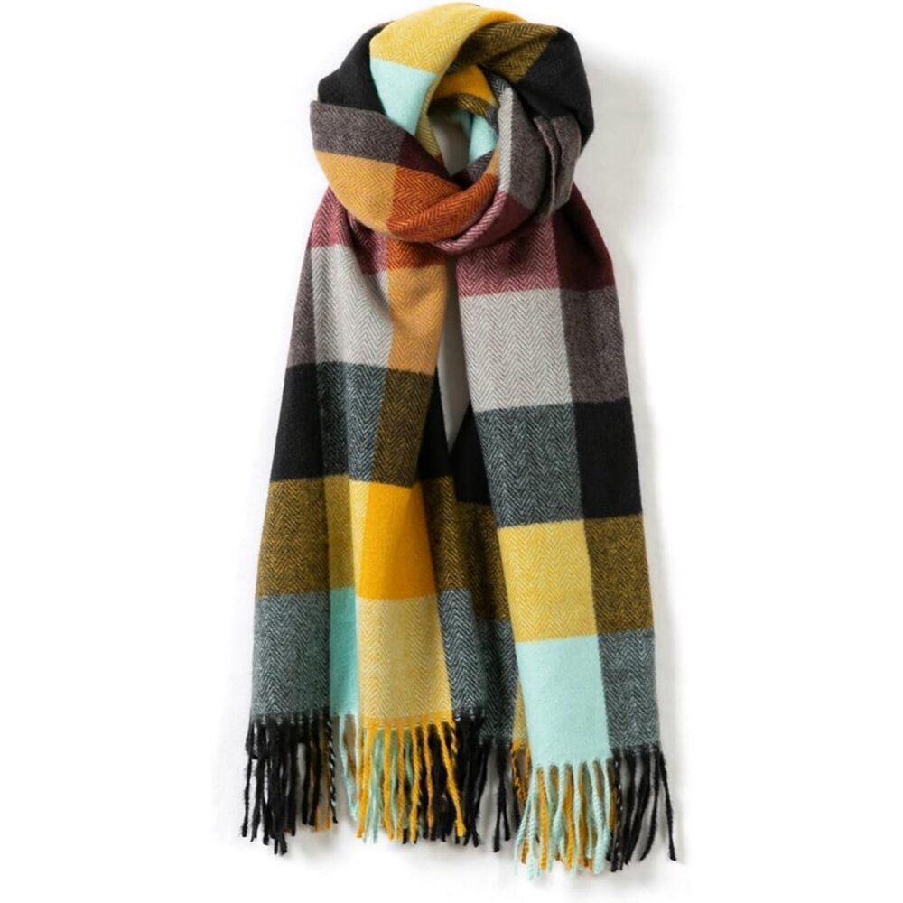 Women's Autumn Check Wool Scarf Cashmere Feel Winter Checked Scarves Soft Shawls
